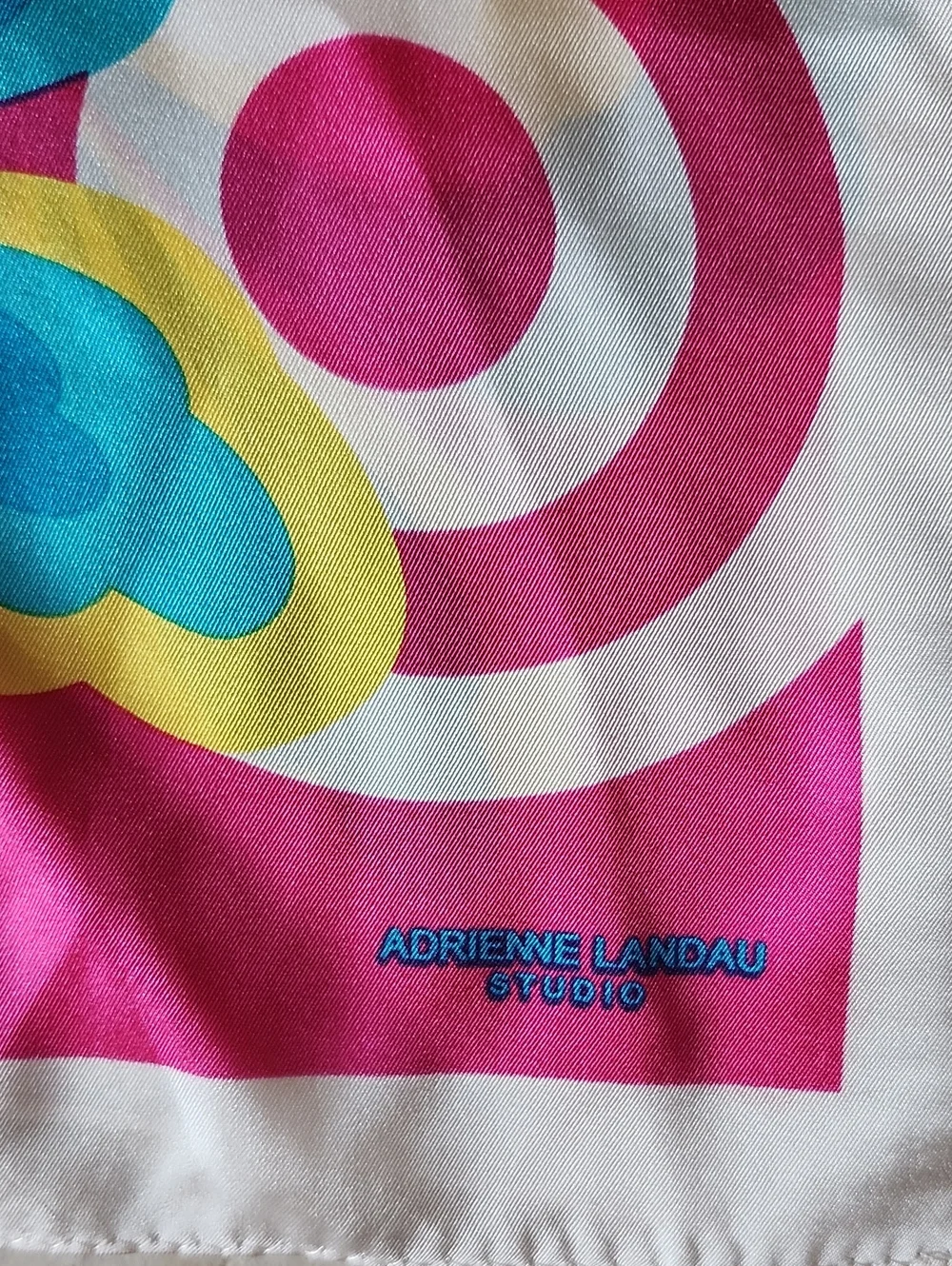 Adrienne Landau Pink Butterfly with Teal and Yellow Accents Silk Scarf
